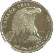 5 Dollars - Elizabeth II Bald Eagle; 1 oz, Canada, 2015 reverse image