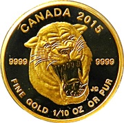 5 Dollars - Elizabeth II Sabre-tooth cat, Canada, 2015 reverse image