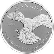 5 Dollars - Elizabeth II 1 oz. Silver Bullion Coinage; Peregrine Falcon, Canada, 2016 reverse image