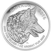 5 Dollars - Elizabeth II Canadian Wolf; 1 oz, Canada, 2016 reverse image