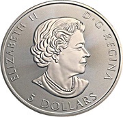 5 Dollars - Elizabeth II 1 oz. Silver Bullion Coinage; Voyageur obverse image