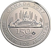 5 Dollars - Elizabeth II 1 oz. Silver Bullion Coinage; Voyageur, Canada, 2017 reverse image