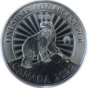 5 Dollars - Elizabeth II Polar Bear; Silver, Canada, 2022 reverse image