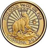 5 Dollars - Elizabeth II Polar Bear; Gold, Canada, 2022 reverse image