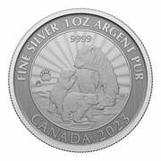 5 Dollars In the name of Elizabeth II; The Majestic Polar Bear and Cubs; Silver, Canada, 2023 reverse image