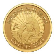 5 Dollars In the name of Elizabeth II; The Majestic Polar Bear and Cubs; Gold, Canada, 2023 reverse image