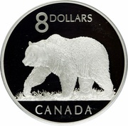8 Dollars - Elizabeth II Grizzly Bear, Canada, 2004 reverse image