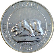 8 Dollars - Elizabeth II Polar Bear; Silver Bullion Coinage, Canada, 2013 reverse image