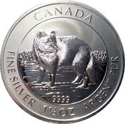 8 Dollars - Elizabeth II Arctic Fox; 1 1⁄2 oz Silver Bullion Coinage, Canada, 2014 reverse image