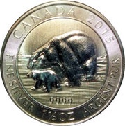 8 Dollars - Elizabeth II Polar Bear with Cub 1½ oz, Canada, 2015 reverse image