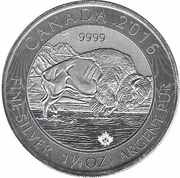 8 Dollars - Elizabeth II Bison; 1 1⁄4 oz Silver Bullion Coinage, Canada, 2016 reverse image