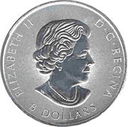 8 Dollars - Elizabeth II Grizzly Bear; 1 1⁄2 oz Silver Bullion Coinage obverse image