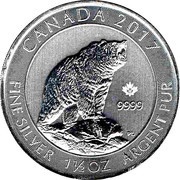 8 Dollars - Elizabeth II Grizzly Bear; 1 1⁄2 oz Silver Bullion Coinage, Canada, 2017 reverse image