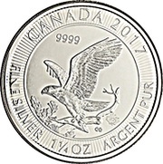 8 Dollars - Elizabeth II Bald Eagle; 1 1⁄4 oz Silver Bullion Coinage, Canada, 2017 reverse image