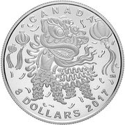 8 Dollars - Elizabeth II Lion Dance, Canada, 2017 reverse image