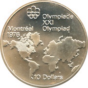 10 Dollars - Elizabeth II Map of the World, Canada, 1973-1974 reverse image