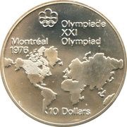 10 Dollars - Elizabeth II Map of the World; Mule, Canada, 1974 reverse image