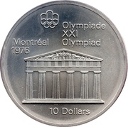 10 Dollars - Elizabeth II Temple of Zeus, Canada, 1974 reverse image