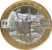 10 Dollars - Elizabeth II Caribou, selective gold plated, Canada, 2013 reverse image