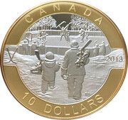 10 Dollars - Elizabeth II Hockey, selective gold plated, Canada, 2013 reverse image
