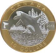 10 Dollars - Elizabeth II Orca, selective gold plated, Canada, 2013 reverse image