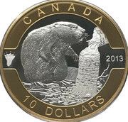 10 Dollars - Elizabeth II The Beaver, selective gold plated, Canada, 2013 reverse image