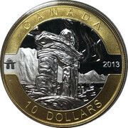 10 Dollars - Elizabeth II The Inukshuk, selective gold plated, Canada, 2013 reverse image
