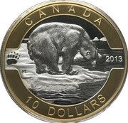 10 Dollars - Elizabeth II The Polar Bear, selective gold plated, Canada, 2013 reverse image