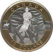10 Dollars - Elizabeth II The Royal Canadian Mounted Police, selective gold plated, Canada, 2013 reverse image