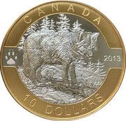 10 Dollars - Elizabeth II The Wolf, selective gold plated, Canada, 2013 reverse image