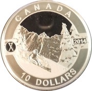 10 Dollars - Elizabeth II Skiing Canadian Slopes, Canada, 2014 reverse image
