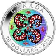 10 Dollars - Elizabeth II First Nations Art: Salmon, Canada, 2014 reverse image
