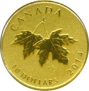 10 Dollars - Elizabeth II Maple leaves and 1st Effigy, Canada, 2014 reverse image