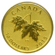10 Dollars - Elizabeth II Maple leaves and 2nd Effigy, Canada, 2015 reverse image
