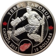 10 Dollars - Elizabeth II Detroit Red Wings - Terry Sawchuk, Canada, 2015 reverse image