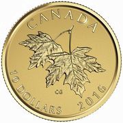 10 Dollars - Elizabeth II Maple leaves and 4th Effigy, Canada, 2016 reverse image