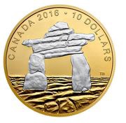 10 Dollars - Elizabeth II Inukshuk; reverse gold plating, Canada, 2016 reverse image