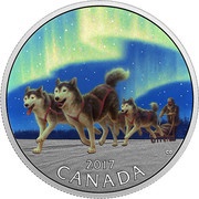 10 Dollars - Elizabeth II Dog sledding under the northern lights, Canada, 2017 reverse image