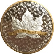10 Dollars - Elizabeth II Silver Maple Leaf 30 Years, Canada, 2018 reverse image