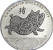 10 Dollars - Elizabeth II Lunar Year of the Pig, Canada, 2019 reverse image