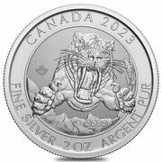 10 Dollars In the name of Elizabeth II; Smilodon Sabre-Toothed Cat, Canada, 2023 reverse image