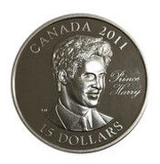 15 Dollars - Elizabeth II 4th portrait; Prince Harry, Canada, 2011 reverse image