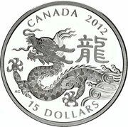 15 Dollars - Elizabeth II Year of The Dragon, Canada, 2012 reverse image