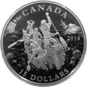 15 Dollars - Elizabeth II The Voyageurs, Canada, 2014 reverse image