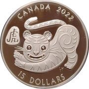15 Dollars - Elizabeth II Lunar Year of the Tiger, Canada, 2022 reverse image