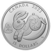 15 Dollars In the name of Elizabeth II; Lunar Year of the Rabbit, Canada, 2023 reverse image