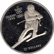 20 Dollars - Elizabeth II Alpine Skiing, Canada, 1985 reverse image