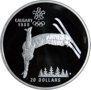 20 Dollars - Elizabeth II Free-style Skiing, Canada, 1986 reverse image