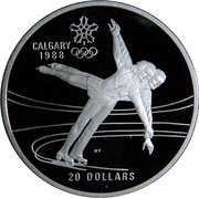 20 Dollars - Elizabeth II Ice Skating, Canada, 1987 reverse image