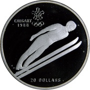20 Dollars - Elizabeth II Ski Jump, Canada, 1987 reverse image